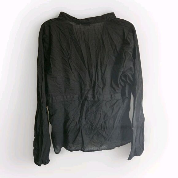 A.N.A. Womens Blouse Sz XL Black Long Sleeve Top Shirt Semi Sheer Floral Details - Picture 2 of 12